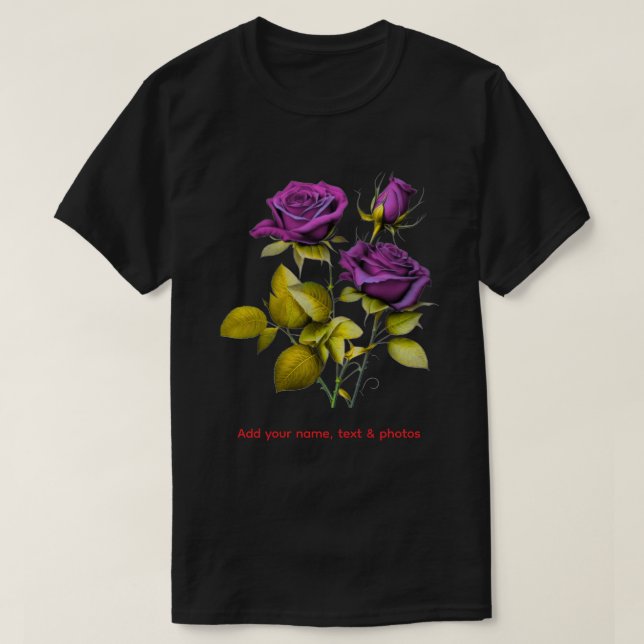 T-shirt Personalized Purple Rose T‑Shirt | Add Your Name (Design devant)