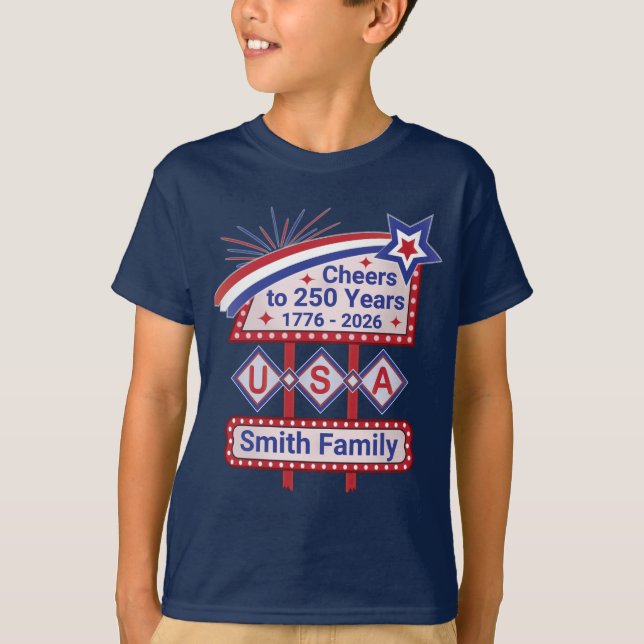 T-shirt Personalized USA 250–Patriotic Retro Marquee (Devant)