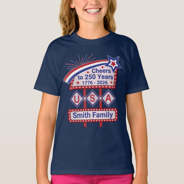 T-shirt Personalized USA 250–Patriotic Retro Marquee (Devant)
