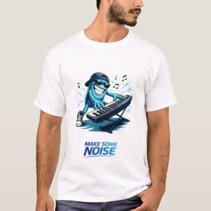 T-shirt Personnage amusant de joueur de clavier bleu Musiq