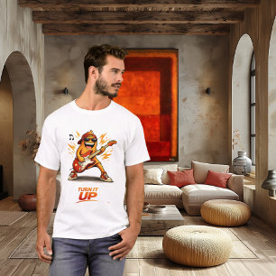 T-shirt Personnage de musicien de basse orange drôle Musiq
