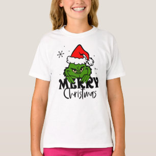 T-shirt Personnage de Noël Vert Grincheux avec un Chapeau