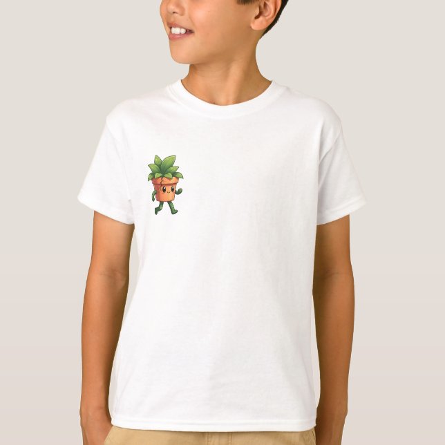 T-shirt Personnage de plante en pot heureuse de marcher po (Devant)