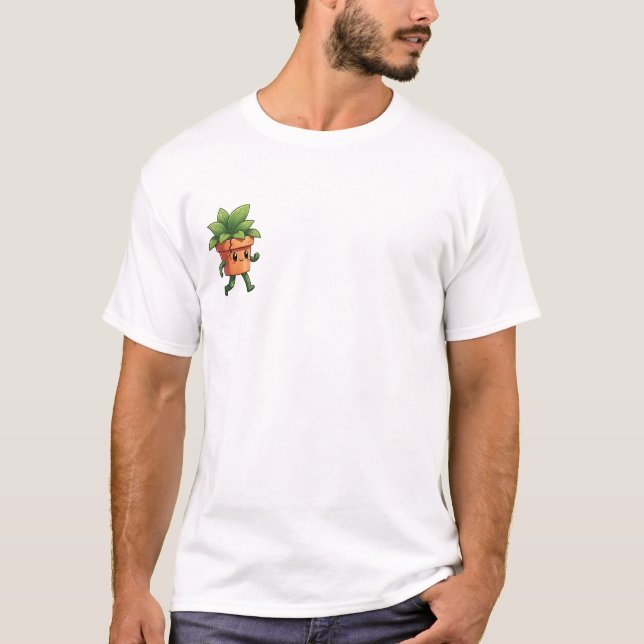 T-shirt Personnage de plante en pot marchant joyeusement a (Devant)