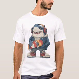 T-shirt Personnage de requin hip hop de dessin animé avec