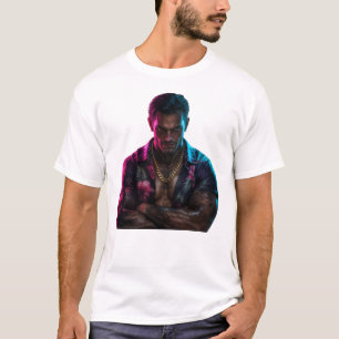 T-shirt Personnage Néon Menaçant Art Portrait Sombre