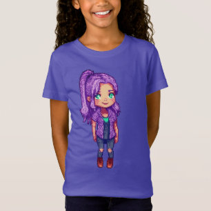 T-Shirt Personnage Pixel Art Cheveux Violets 