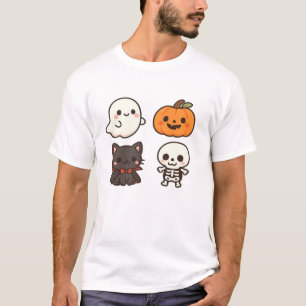 T-shirt Personnages d'Halloween Fantôme, Citrouille, Chat 