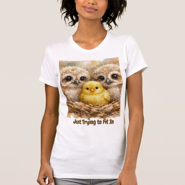 T-Shirt personnalisable avec chouettes et poussin (Devant)