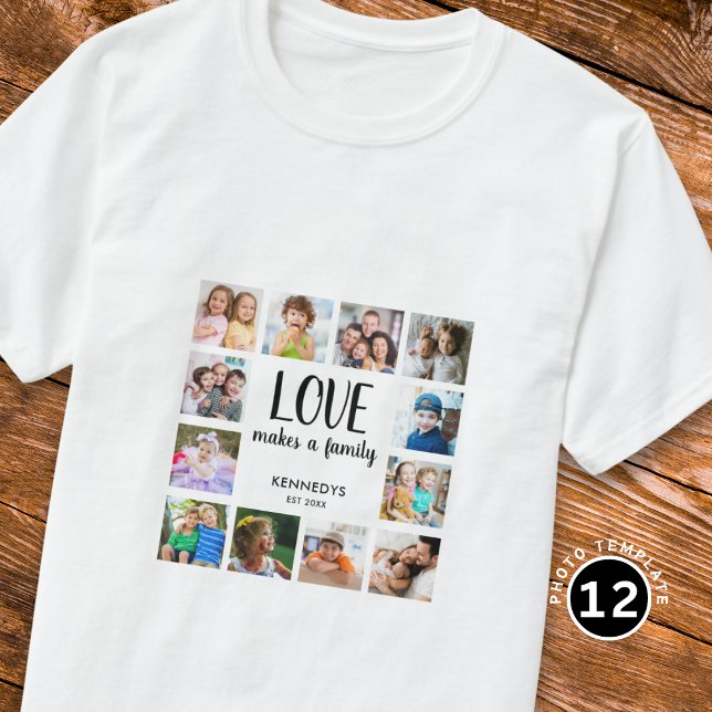 T-shirt Personnalisé 12 Photo Collage Famille Love Texte (Créateur téléchargé)