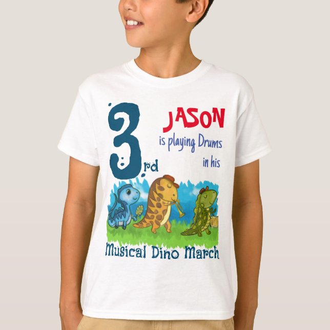 T-shirt Personnalisé 3e anniversaire Dino de la musique Ma (Devant)