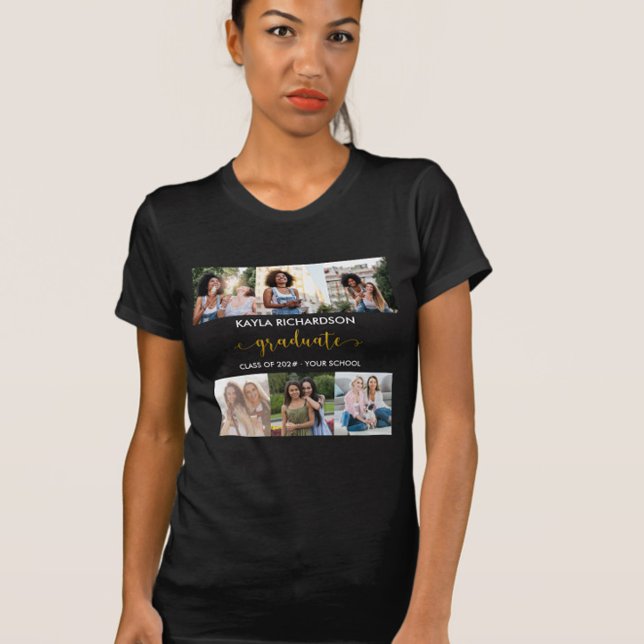T-shirt Personnalisé 6 Photo Collage Gold Gradué (Graduate tee with 6 photos)