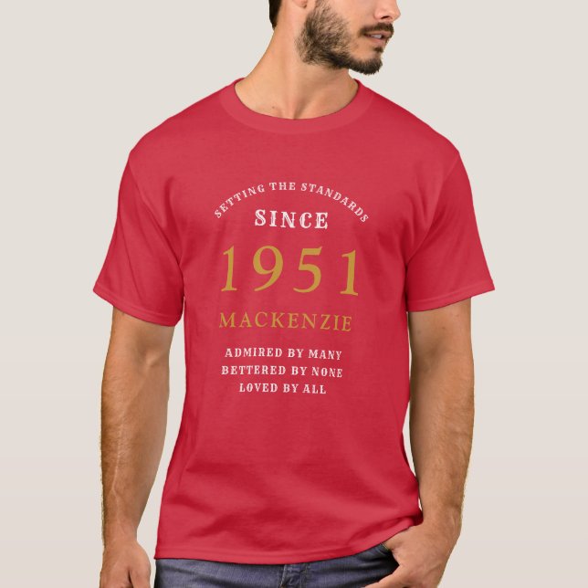 T-shirt Personnalisé 70e anniversaire 1951 Gold Red Papa (Devant)