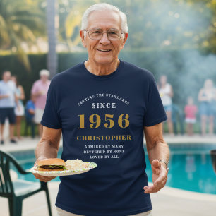 T-shirt Personnalisé 70e anniversaire 1956 Nom Blue Gold