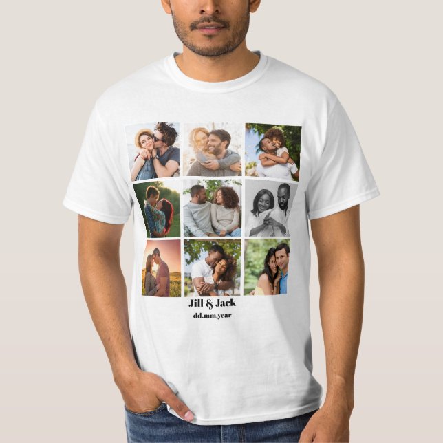 T-shirt Personnalisé 9 Photo Collage Modèle pour couples (Devant)