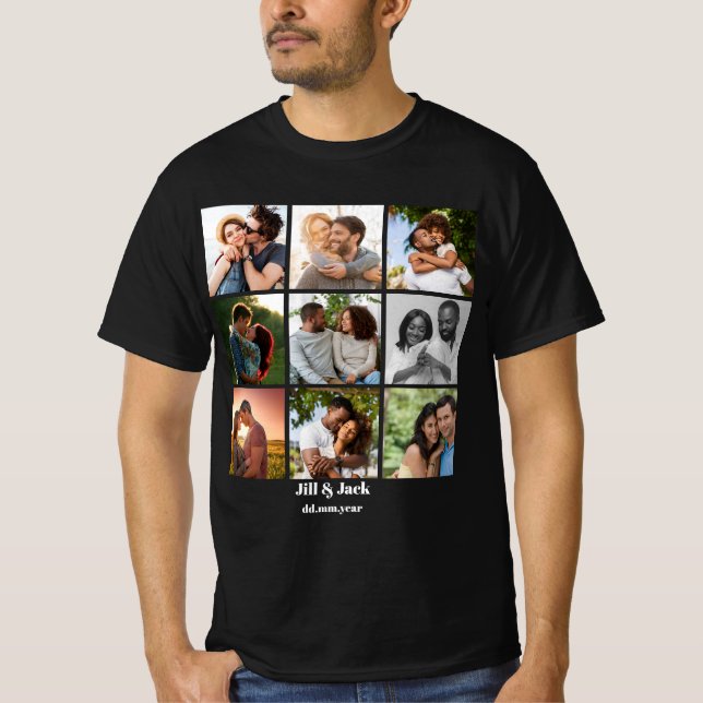 T-shirt Personnalisé 9 Photo Collage Modèle pour couples (Devant)