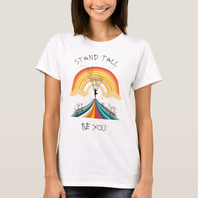 T-shirt Personnalisé, Arc-en-ciel, Yoga, Pose d'arbre, Pos (Devant)