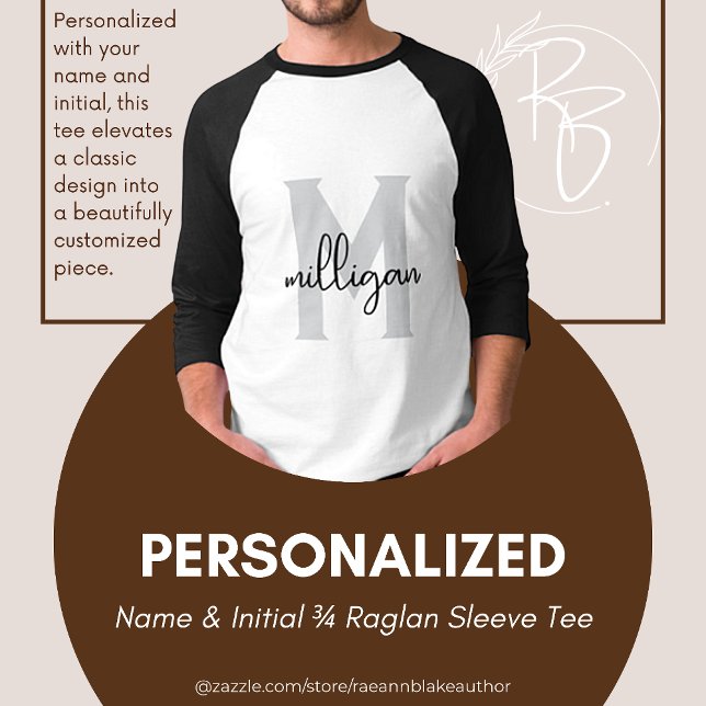 T-shirt personnalisé avec nom et initiale, manches (Créateur téléchargé)