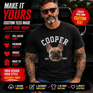 T-shirt personnalisé avec visage et nom de chien,