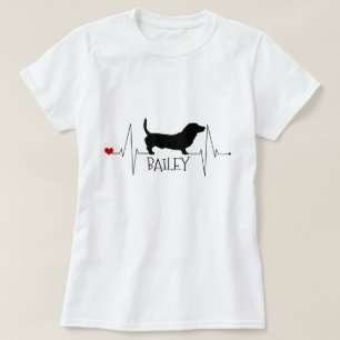 T-shirt Personnalisé Basset Hound Love My Chig Heart Beat