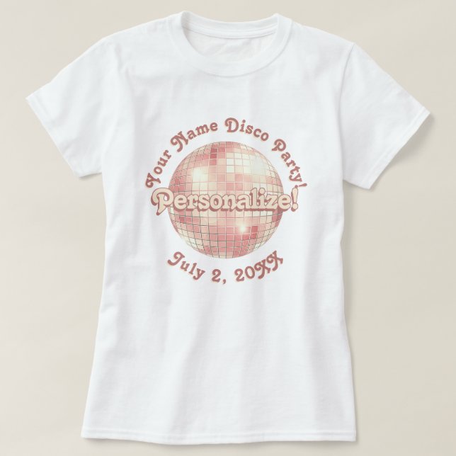 T-Shirt personnalisé Boule Disco Rétro Or Rose (Design devant)