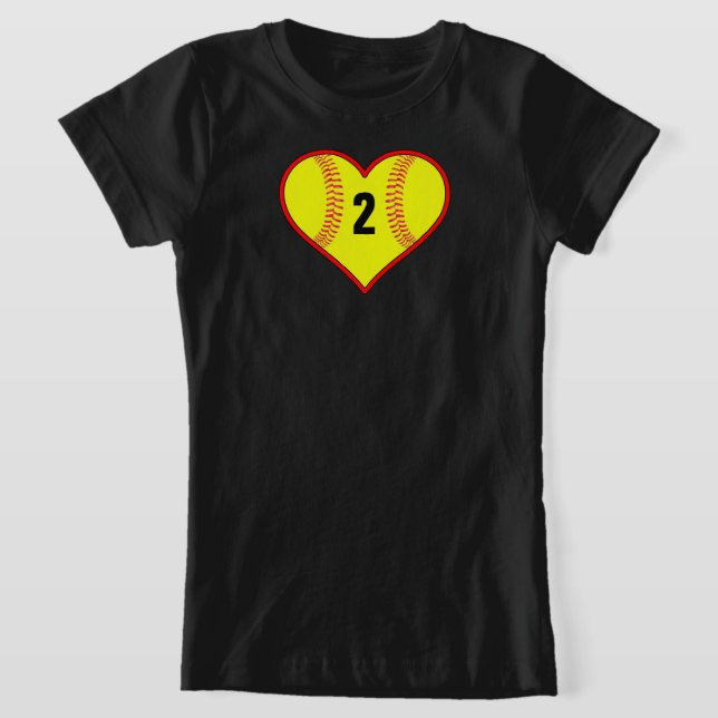 T-shirt personnalisé Coeur de softball Filles mign (Poser)