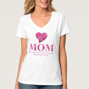 T-shirt Personnalisé Cute Coeur rose MOM Floral Letters