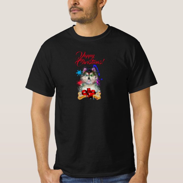 T-shirt Personnalisé Cute Pomsky Chien Joyeux Noël (Devant)