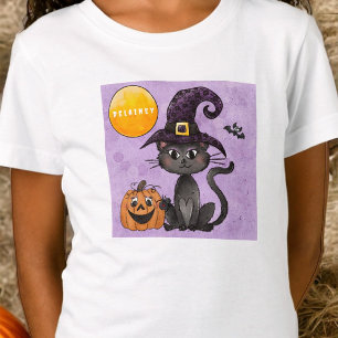 T-Shirt Personnalisé Halloween Chat noir Citrouille pourpr