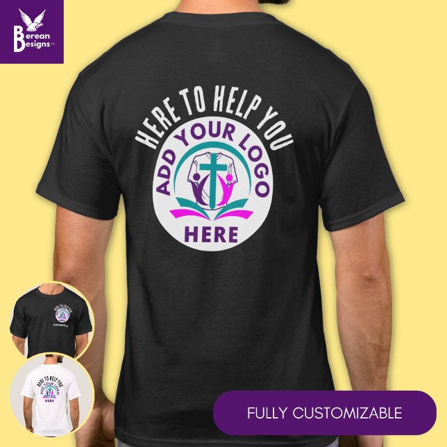 T-shirt Personnalisé ICI POUR VOUS AIDER Personnel Groupe  (HERE TO HELP Staff Team Member Customer Service Group T-shirt with CUSTOMIZABLE logo and text. )