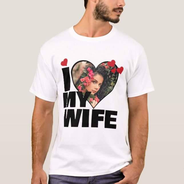 T-shirt Personnalisé J'aime ma femme Coeur Photo (Devant)