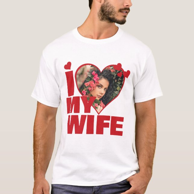 T-shirt Personnalisé J'aime ma femme Coeur Photo (Devant)