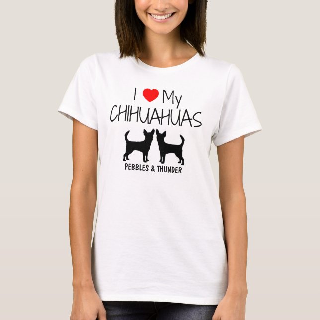 T-shirt Personnalisé J'Aime Mes Deux Chihuahuas (Devant)
