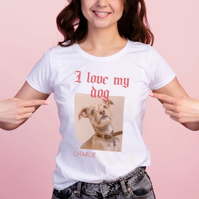 T-shirt Personnalisé J'aime mon chien photo Rouge (Créateur téléchargé)