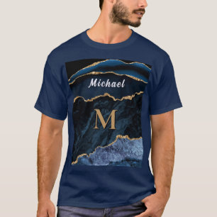 T-Shirt Personnalisé Lettre Nom Bleu Marine Or