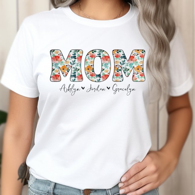 T-shirt Personnalisé Mère Mignonne Floral Noms Enfants (Créateur téléchargé)