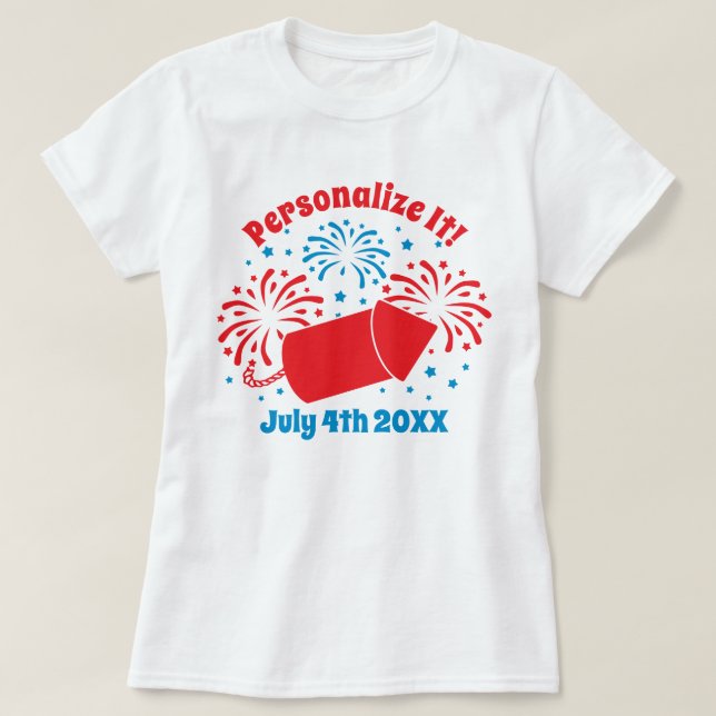 T-shirt PERSONNALISÉ mignon du 4 juillet Feu d'art (Design devant)