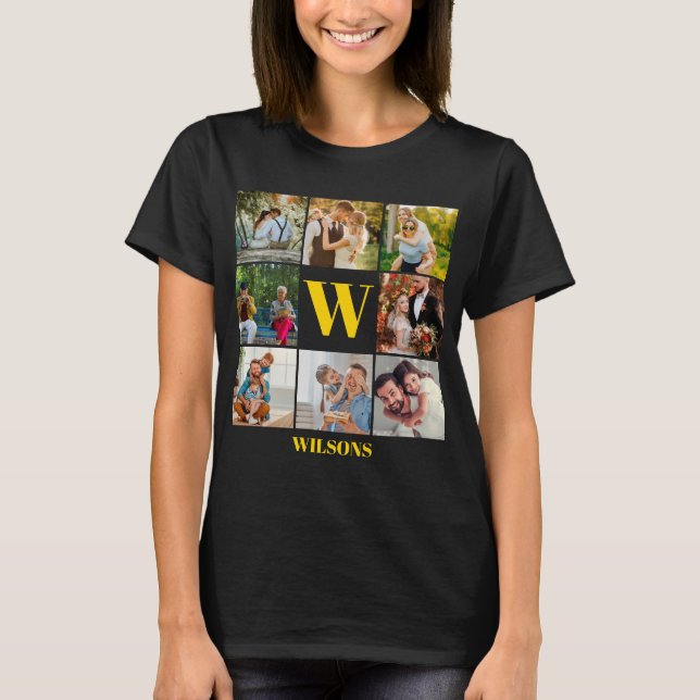 T-shirt Personnalisé Moderne Monogramme Famille Photo Coll (Devant)