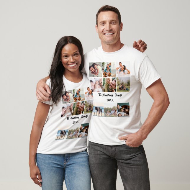 T-shirt Personnalisé Moderne Style Famille 9 Photo Collage (Unisexe)