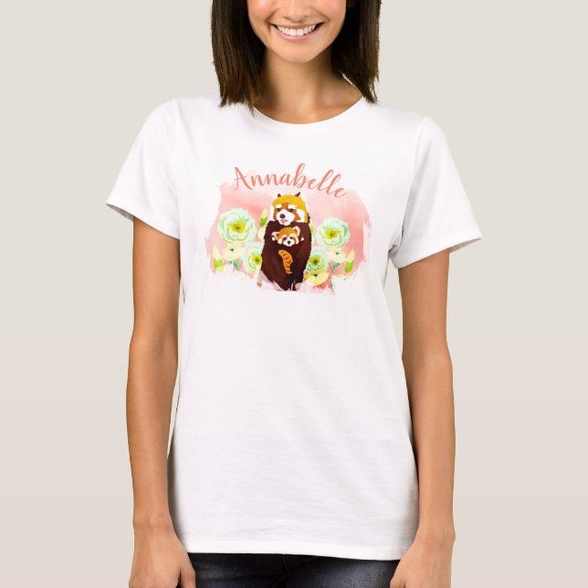 T-shirt personnalisé Panda Rouge rose Panda Maman  (Devant)