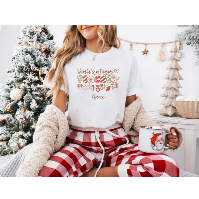 T-shirt Personnalisé Père Noël Favori Enseignant Retro Noë (Créateur téléchargé)