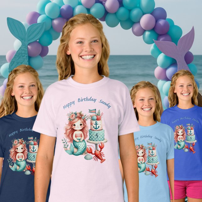 T-shirt Personnalisé Petites Filles Sirène fête d'annivers (Créateur téléchargé)