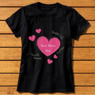 T-Shirt personnalisé pour femmes noires avec cœur