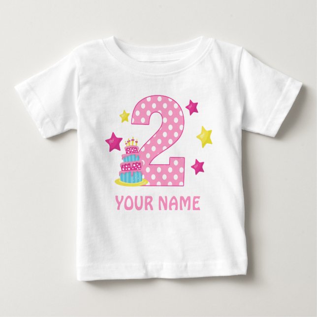 T-shirt personnalisé pour la fille au gâteau du 2e (Devant)