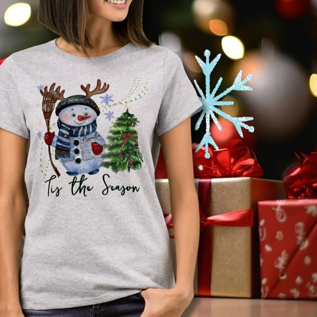 T-shirt Personnalisé "Tis the Season" Antlered Snowman (Custom Tis the Season Antlered Snowman T-Shirt)