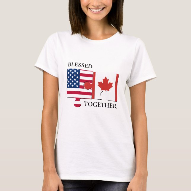 T-shirt Personnalisé USA CANADA Double drapeau (Devant)