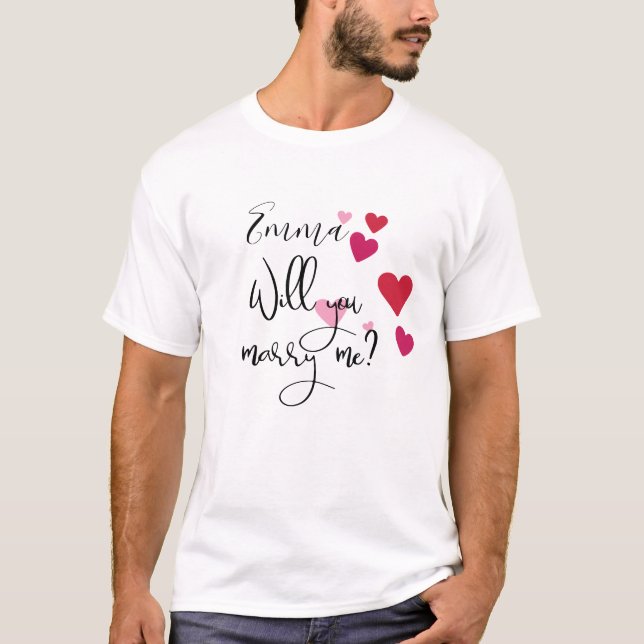 T-shirt Personnalisé Will You Marry me Hearts Proposition (Devant)