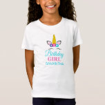T-Shirt Personnalisée Birthday Girl Unicorn<br><div class="desc">T-shirt Personnalisé Birthday Girl Unicorn. Parfait à porter pour fêter l'anniversaire d'une douce fille. Roses et bleus colorés avec un joli visage de licorne.</div>