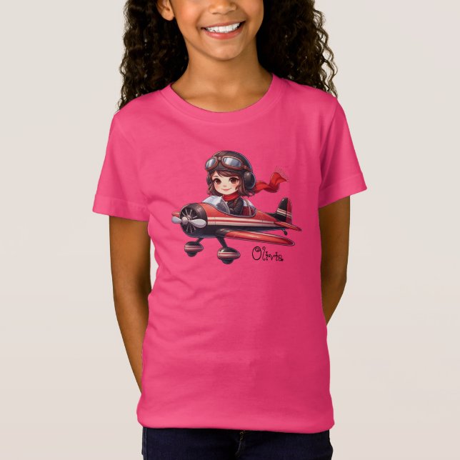 T-Shirt Personnalisée Cute Girl Vol Avion Girly Kids (Devant)