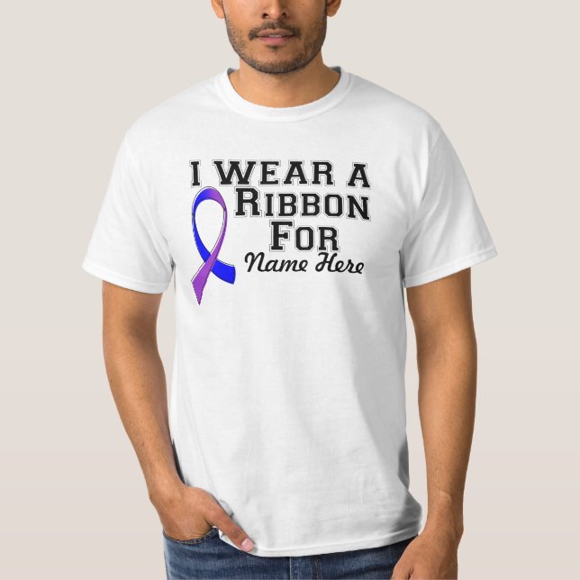 T-shirt Personnaliser je porte un ruban bleu et violet (Devant)